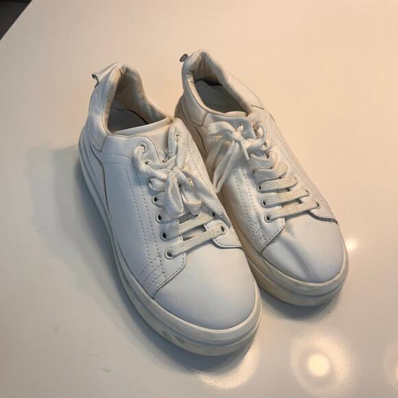 Zara Athletic Leather Lace Up Platform Sneakers Shoes White Size 40 - Picture 8 of 11